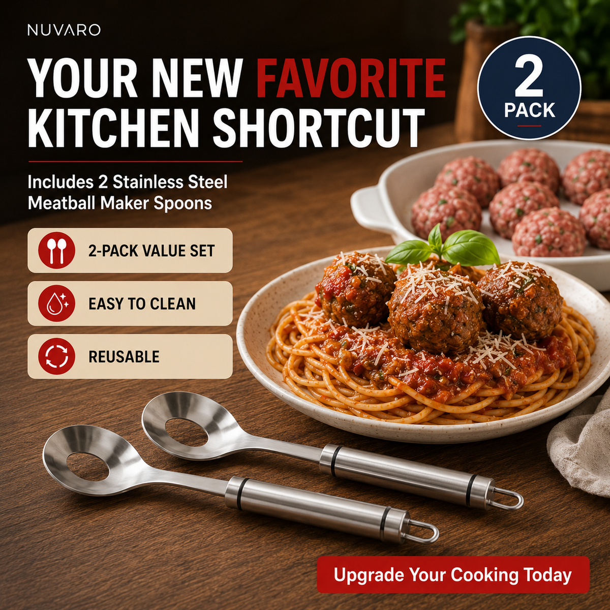 🍝🥄Cucchiaio per polpette in acciaio inox: prepara polpette perfette senza sporcarti le mani