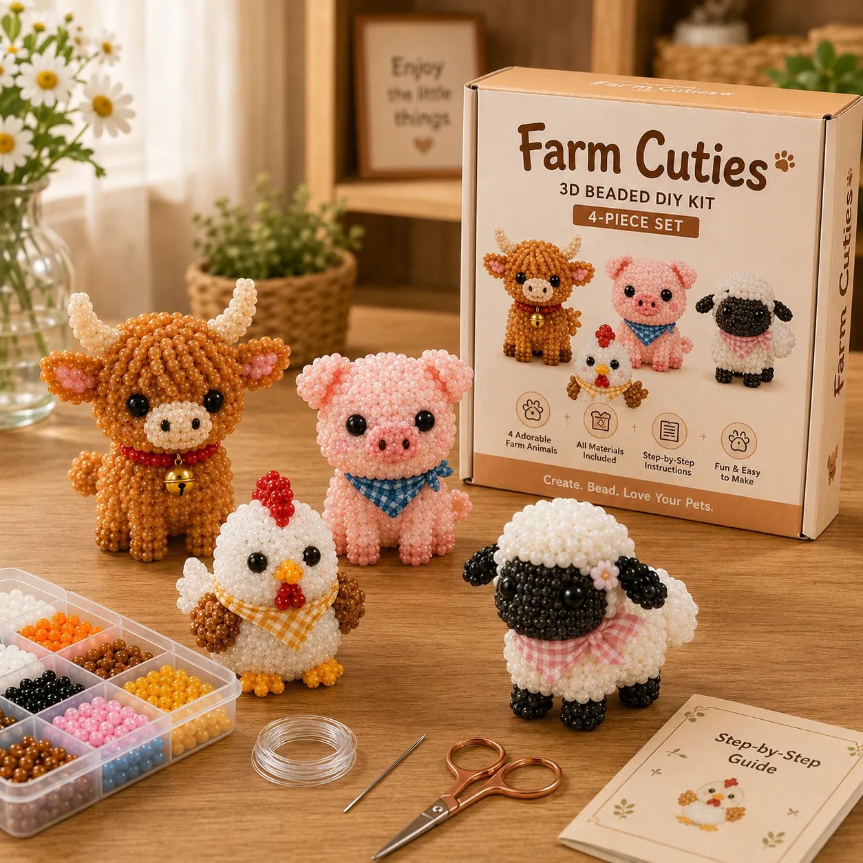 🧵✨ Piccolo kit fai da te con animali in perline 3D