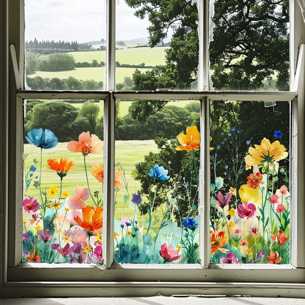 Acquista 2 e ricevi 1 in omaggio💐Adesivo per finestra con bouquet di fiori colorati💞