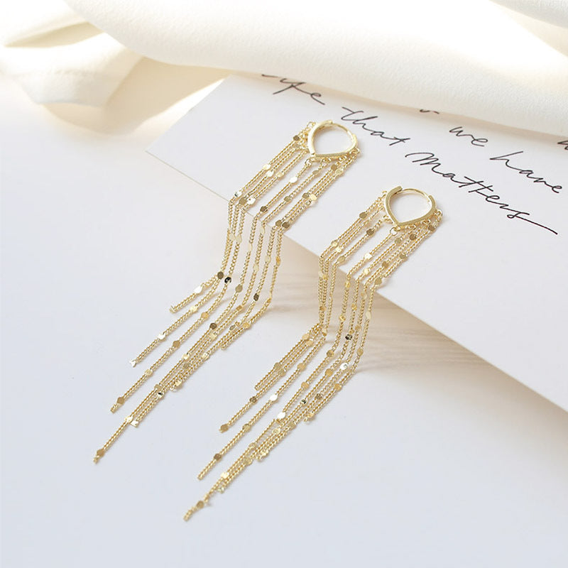 🔥Offerta a tempo limitato: 50% di sconto✨Orecchini lunghi con nappe placcati in oro 14 carati per donna