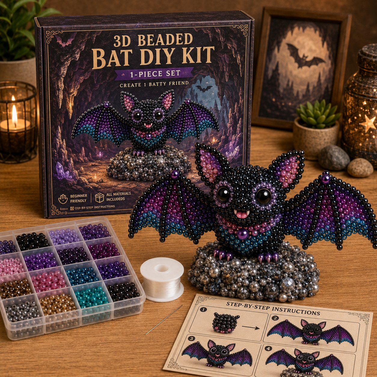 🧵✨ Piccolo kit fai da te con animali in perline 3D