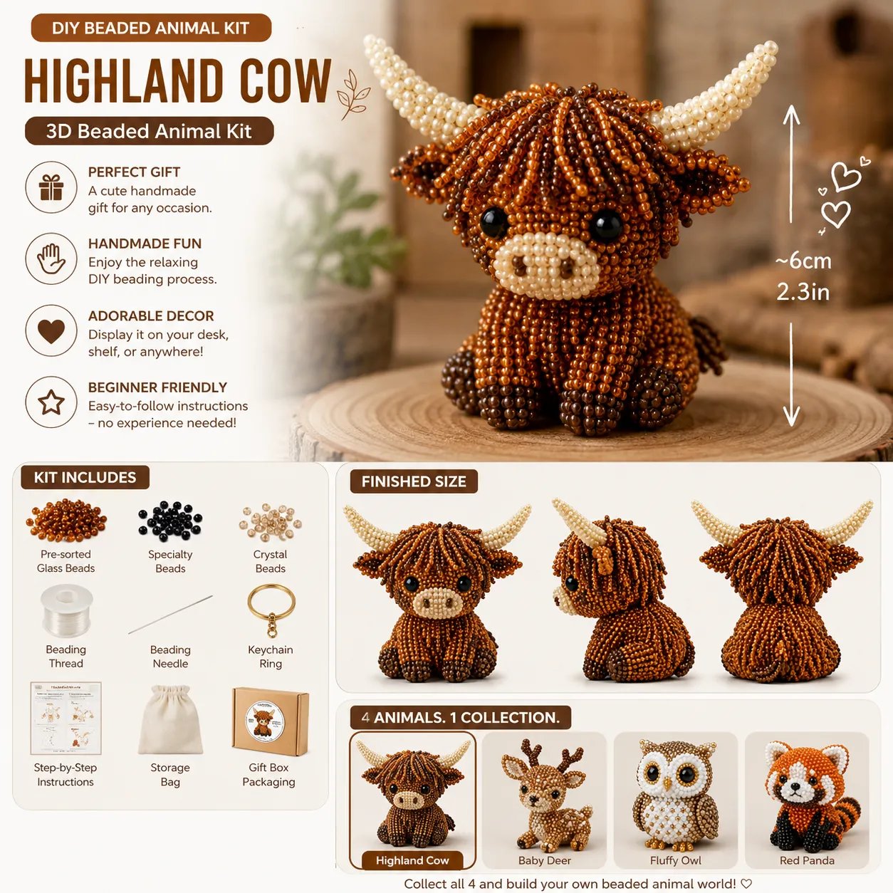 🧵✨ Piccolo kit fai da te con animali in perline 3D
