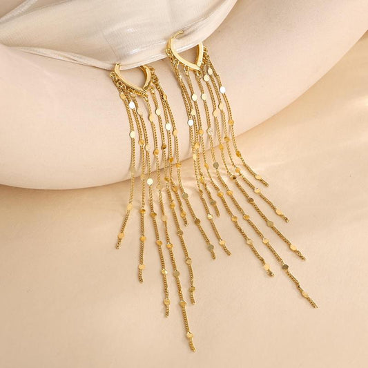 🔥Offerta a tempo limitato: 50% di sconto✨Orecchini lunghi con nappe placcati in oro 14 carati per donna