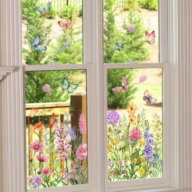 Acquista 2 e ricevi 1 in omaggio💐Adesivo per finestra con bouquet di fiori colorati💞