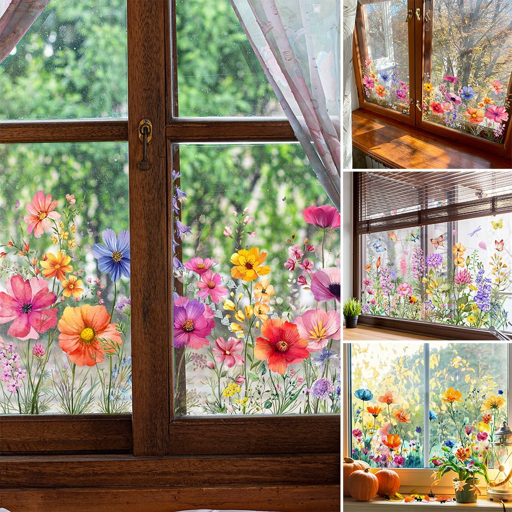 Acquista 2 e ricevi 1 in omaggio💐Adesivo per finestra con bouquet di fiori colorati💞