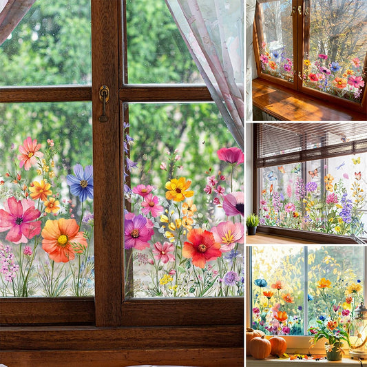 Acquista 2 e ricevi 1 in omaggio💐Adesivo per finestra con bouquet di fiori colorati💞