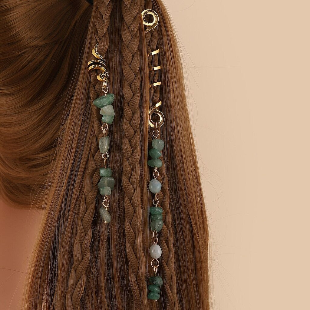 🌿 Gioiello per capelli a spirale con pietre naturali