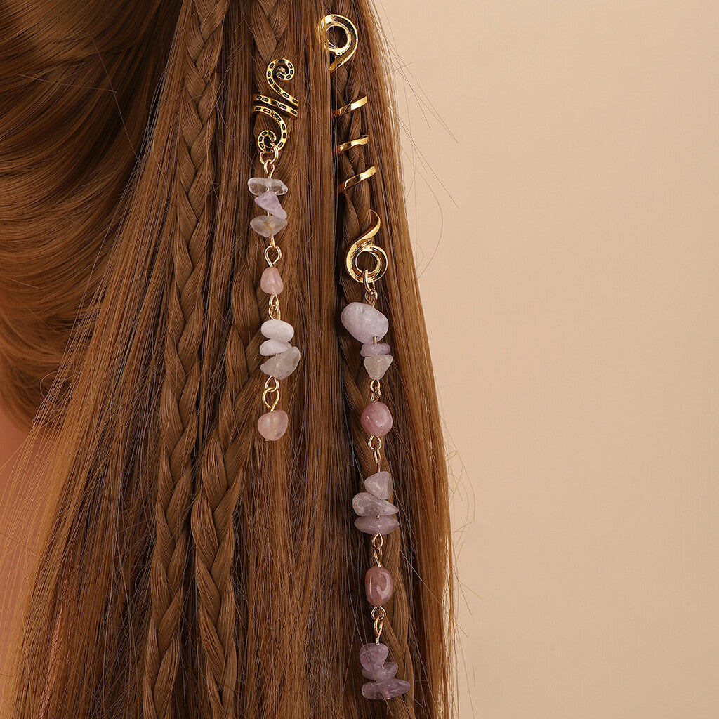 🌿 Gioiello per capelli a spirale con pietre naturali