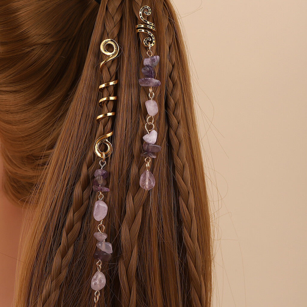 🌿 Gioiello per capelli a spirale con pietre naturali