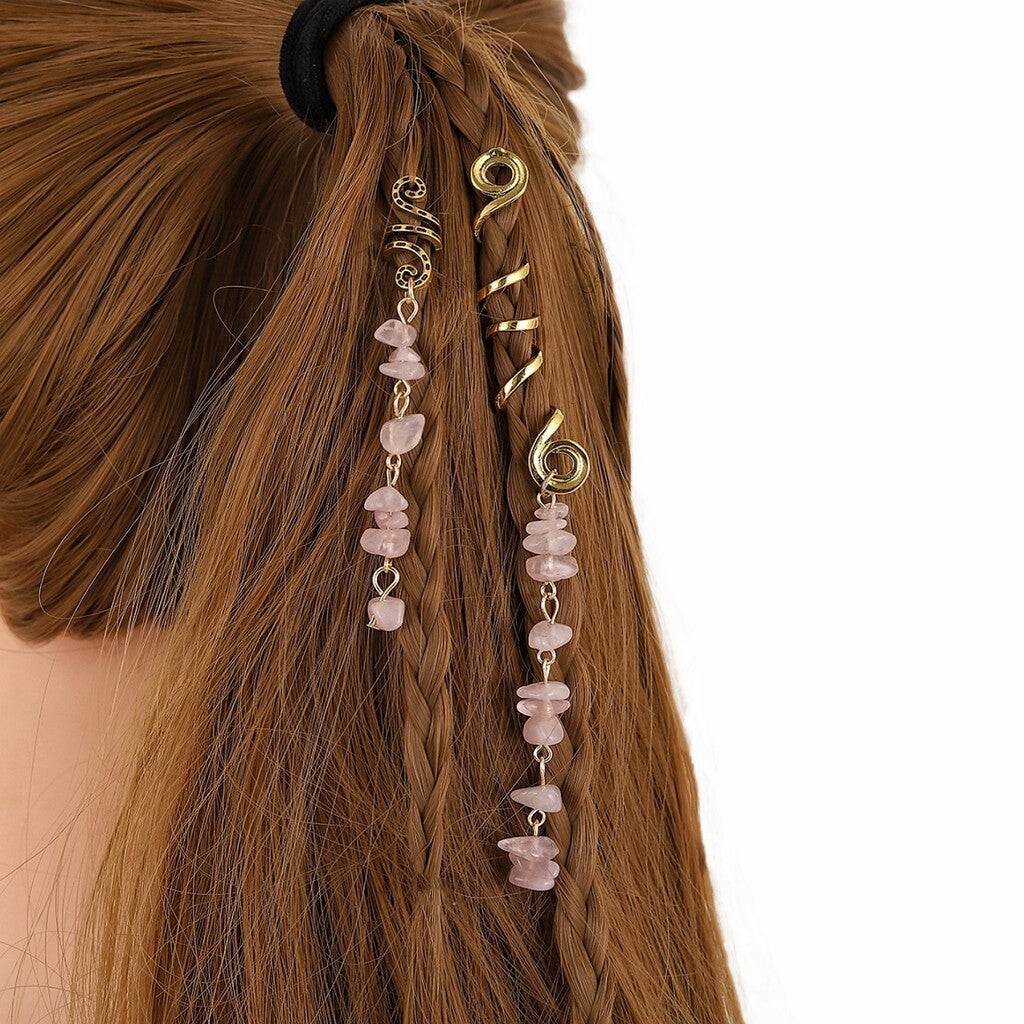 🌿 Gioiello per capelli a spirale con pietre naturali