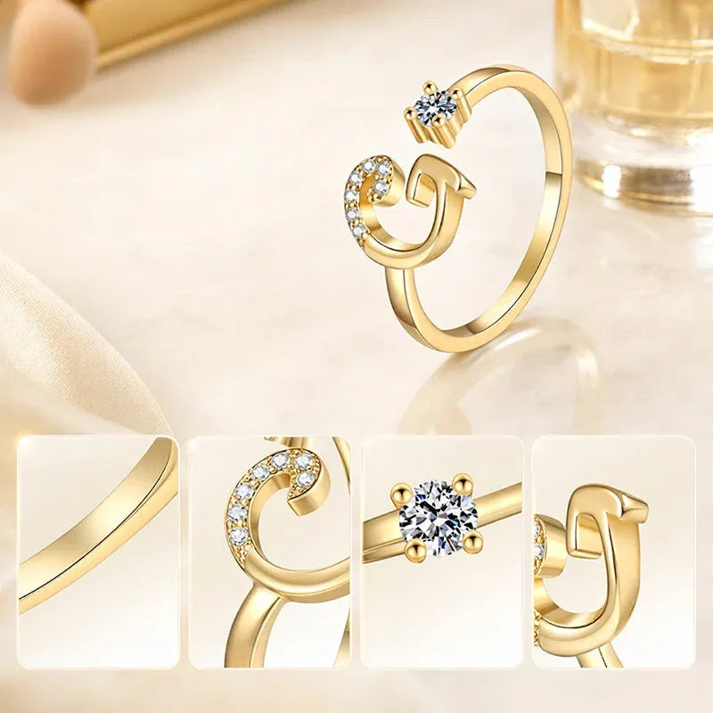 ⏰Offerta a tempo limitato💍Anello regolabile con iniziale scintillante da donna