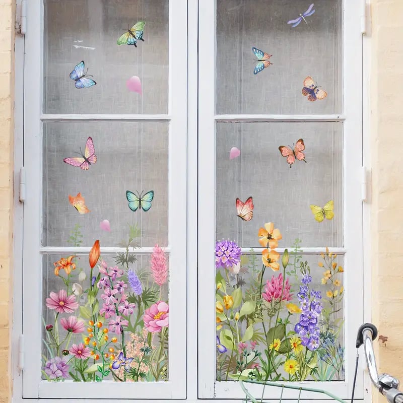 Acquista 2 e ricevi 1 in omaggio💐Adesivo per finestra con bouquet di fiori colorati💞