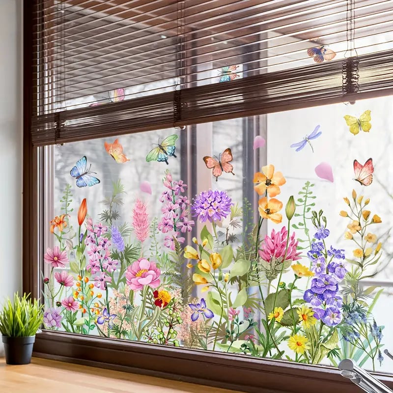 Acquista 2 e ricevi 1 in omaggio💐Adesivo per finestra con bouquet di fiori colorati💞