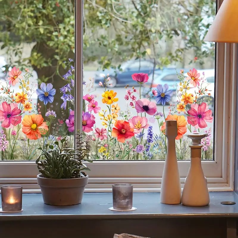 Acquista 2 e ricevi 1 in omaggio💐Adesivo per finestra con bouquet di fiori colorati💞
