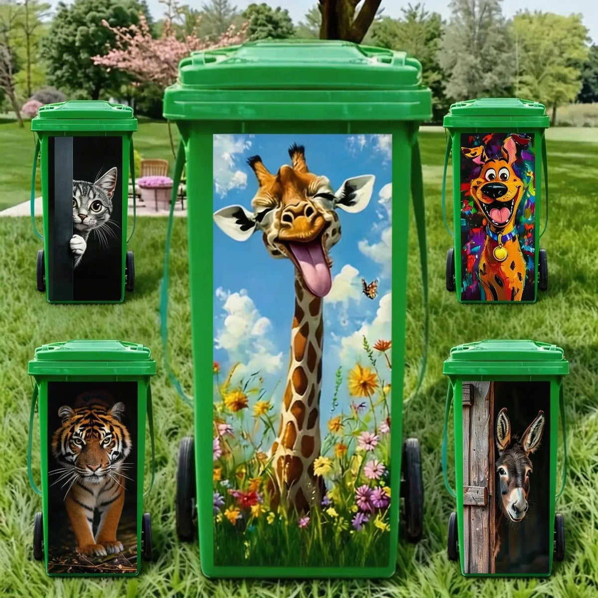 🦒🐯Adesivo creativo per cestino con colorati disegni cartoon✨