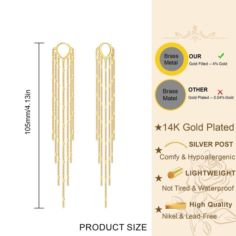 🔥Offerta a tempo limitato: 50% di sconto✨Orecchini lunghi con nappe placcati in oro 14 carati per donna