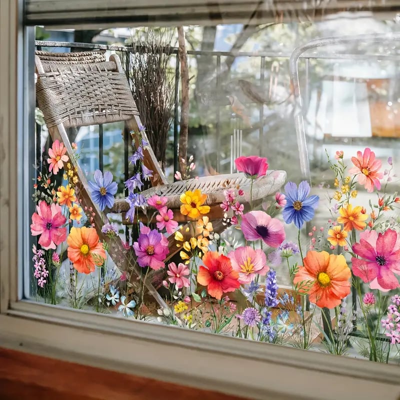 Acquista 2 e ricevi 1 in omaggio💐Adesivo per finestra con bouquet di fiori colorati💞