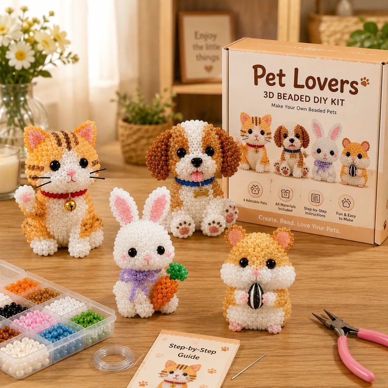 🧵✨ Piccolo kit fai da te con animali in perline 3D