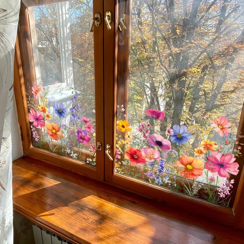 Acquista 2 e ricevi 1 in omaggio💐Adesivo per finestra con bouquet di fiori colorati💞