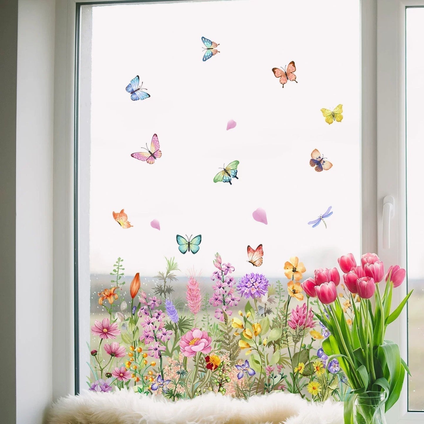 Acquista 2 e ricevi 1 in omaggio💐Adesivo per finestra con bouquet di fiori colorati💞
