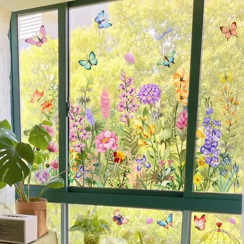 Acquista 2 e ricevi 1 in omaggio💐Adesivo per finestra con bouquet di fiori colorati💞