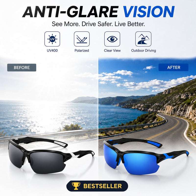 Occhiali sportivi polarizzati UV400 – Occhiali unisex per attività all'aperto e guida