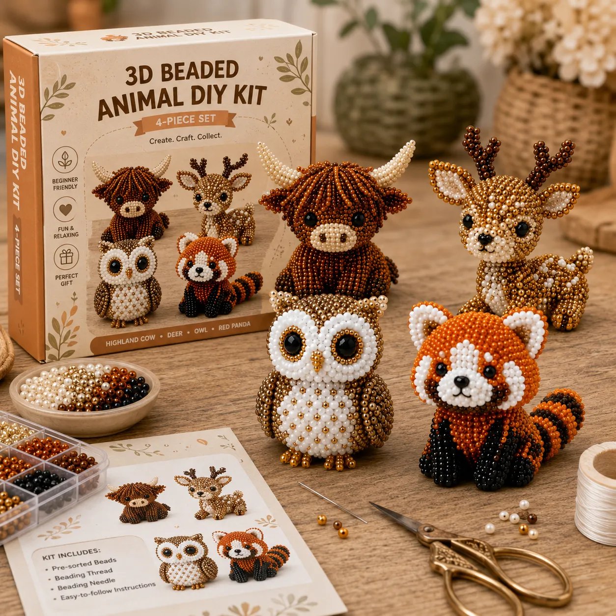 🧵✨ Piccolo kit fai da te con animali in perline 3D