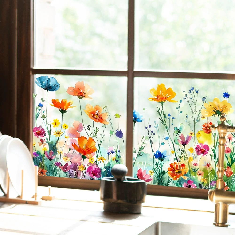 Acquista 2 e ricevi 1 in omaggio💐Adesivo per finestra con bouquet di fiori colorati💞