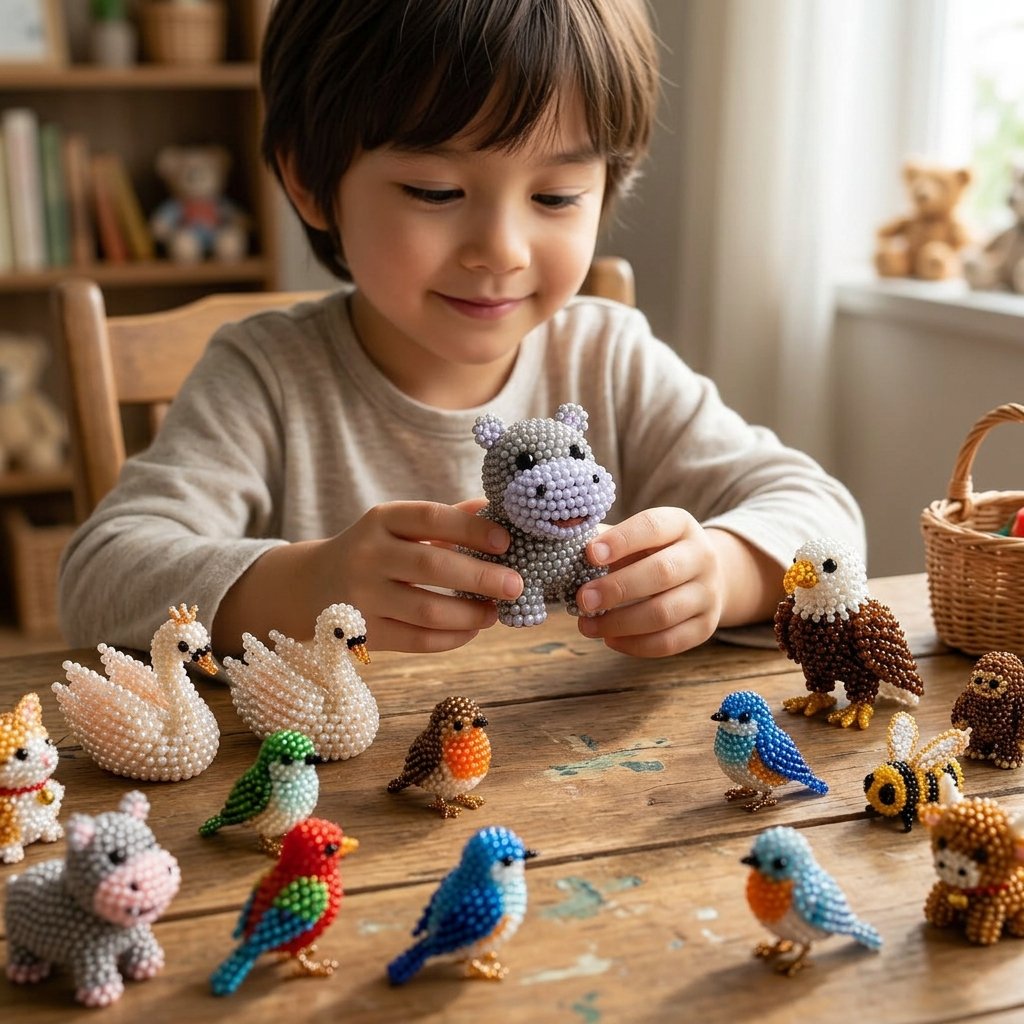 🧵✨ Piccolo kit fai da te con animali in perline 3D