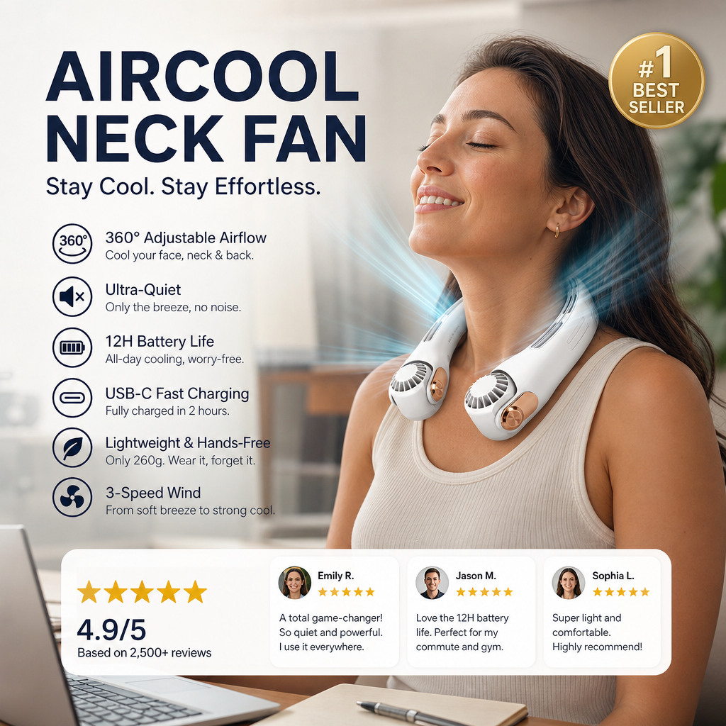 🥳Articolo più venduto del 2026🥳💨 Sconto del 50%! 🍃 Ventilatore da collo con funzione di condizionatore d'aria - Un must per l'estate!