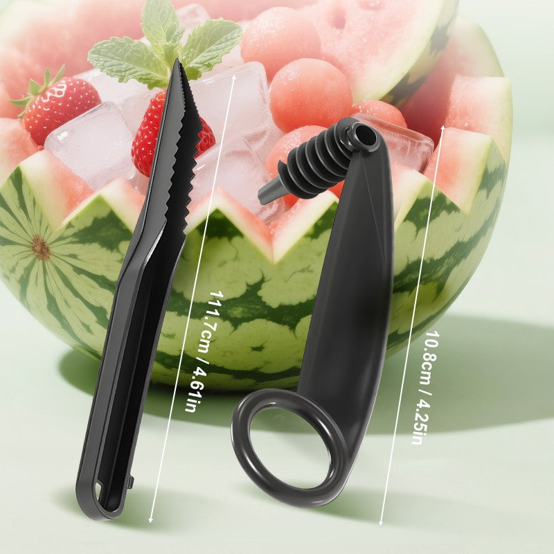 Set composto da spirale e utensile a V per decorare la frutta.