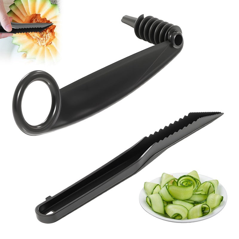 Set composto da spirale e utensile a V per decorare la frutta.